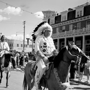 Cover image of Unknown man on horse, Banff Indian Days